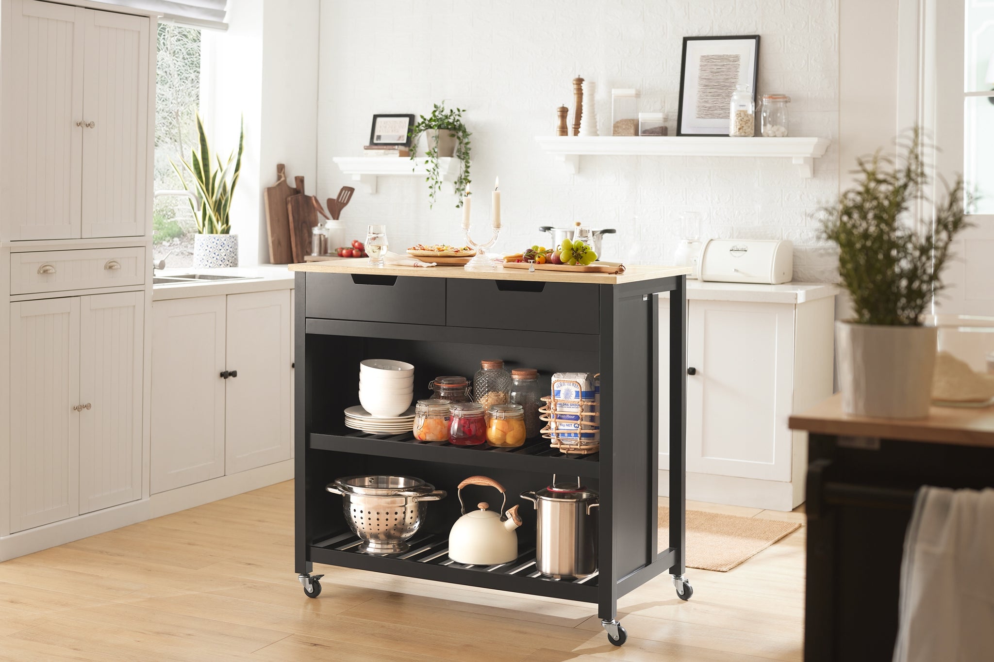 Virtuvės sala, baro spintelė su lentynomis ir stalčiais FKW74-SCH SoBuy