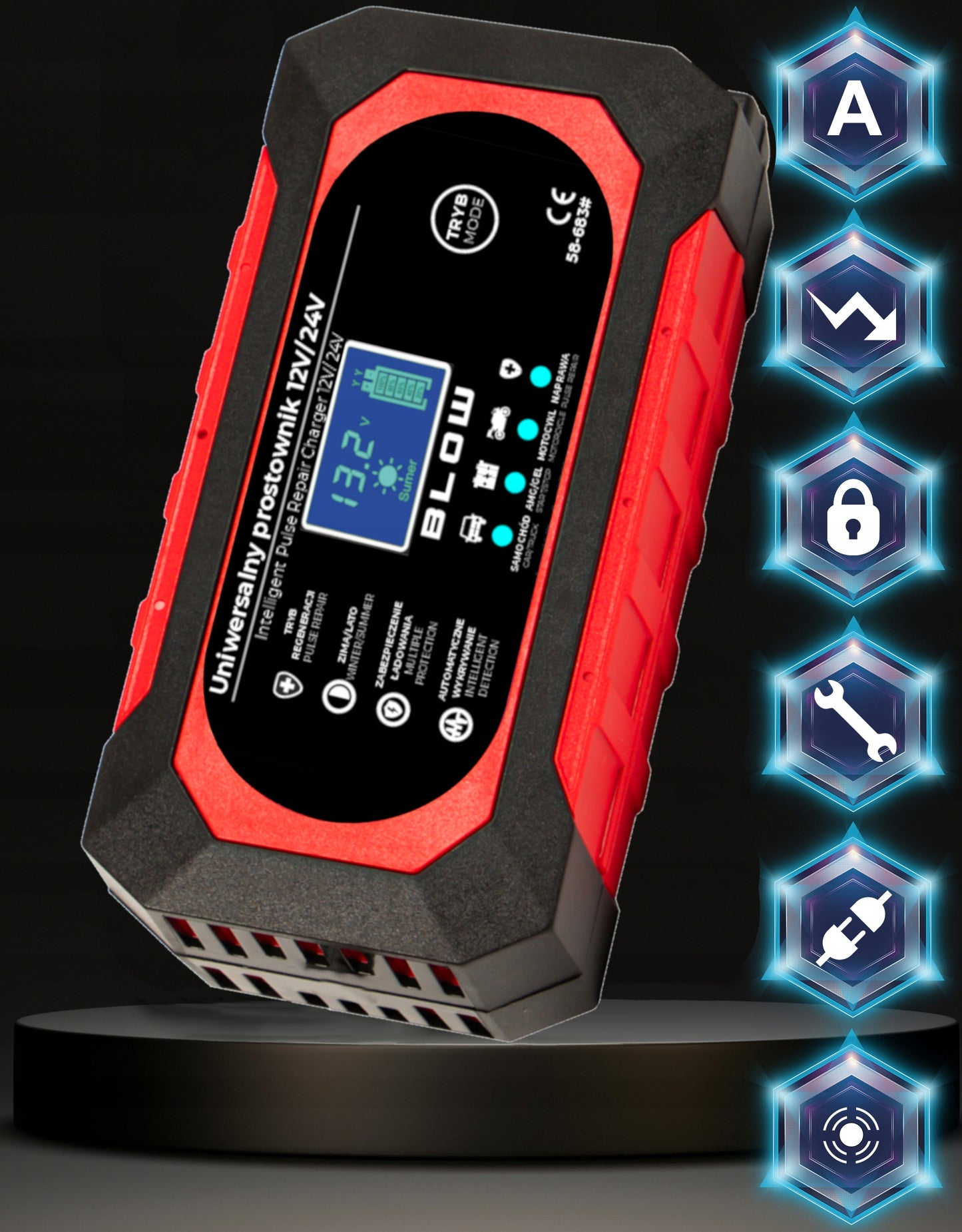 AUTOMATINIS IŠMANUS AKUMULIATORIŲ Įkroviklis Įkrovimo įrenginys LCD 24V 12V 8A