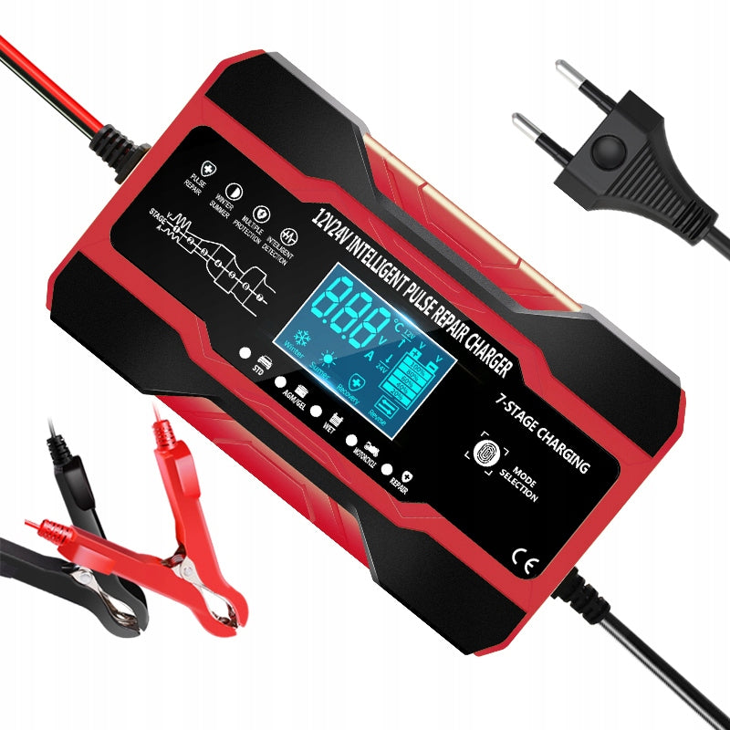 AUTOMATINIS SUMANUS AKUMULIATORIAUS KROVIKLIS Įkroviklis LCD 24V 12V 10A