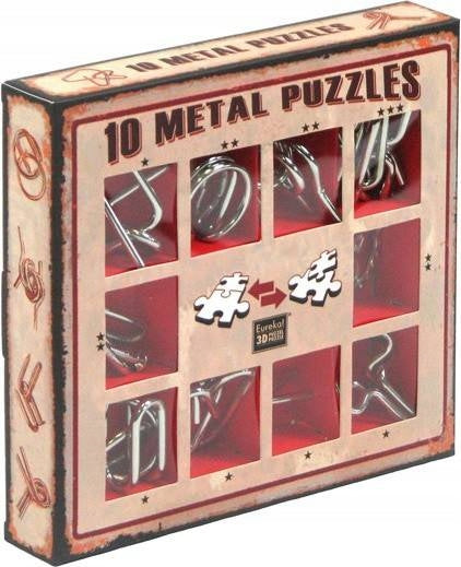 10 METALINIŲ DĖLIONIŲ raudonas Metal Puzzles konstruktoriaus rinkinys METAL TOP