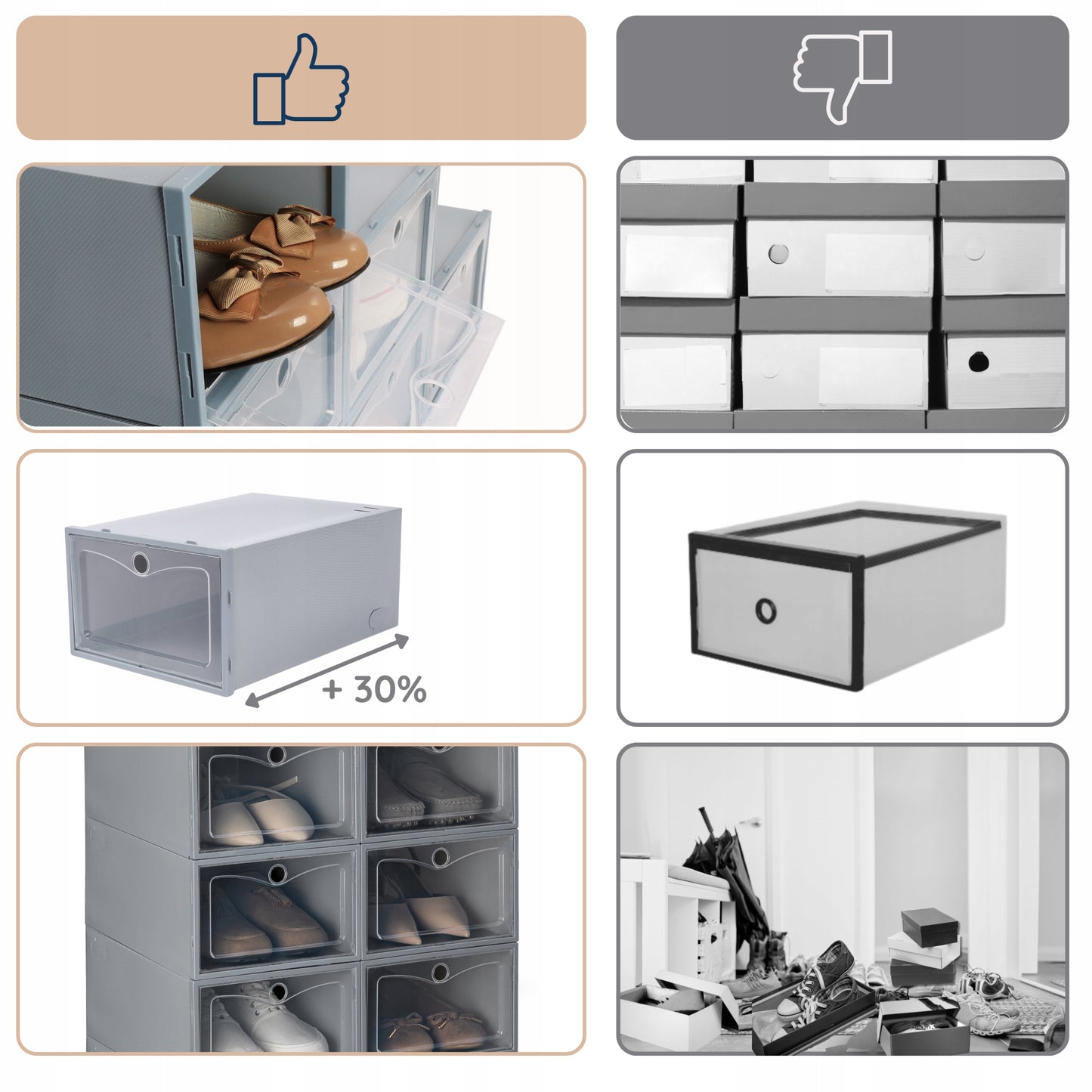 10x Sulankstoma dėžutė batams, organizatorius, plastikinis konteineris su atvartu spintai