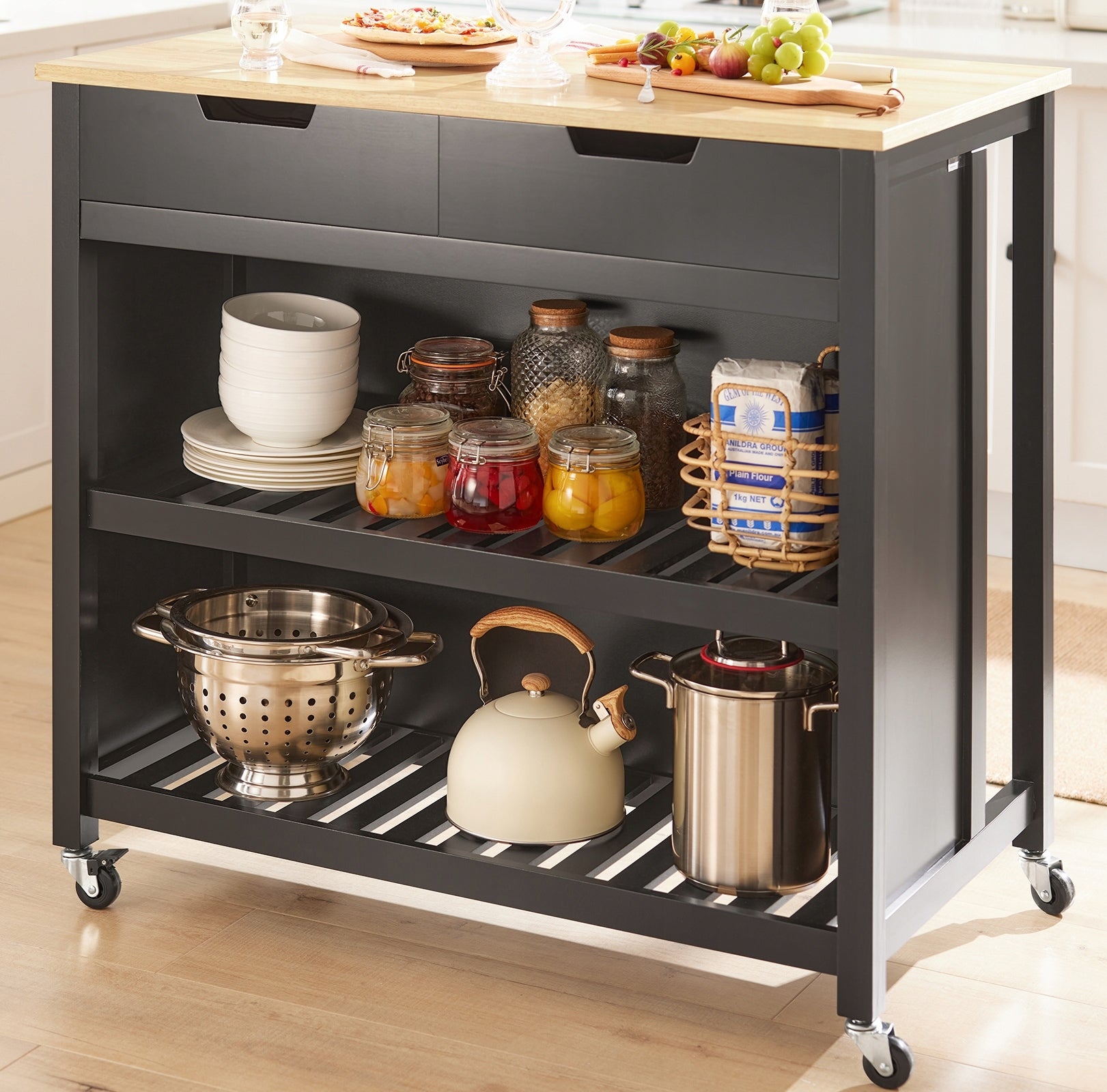 Virtuvės sala, baro spintelė su lentynomis ir stalčiais FKW74-SCH SoBuy