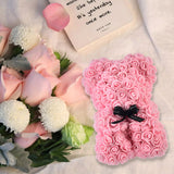 Meškiukas iš rožių LED dovana mamai, merginai, močiutei, amžina rožė, rinkinys 25 cm