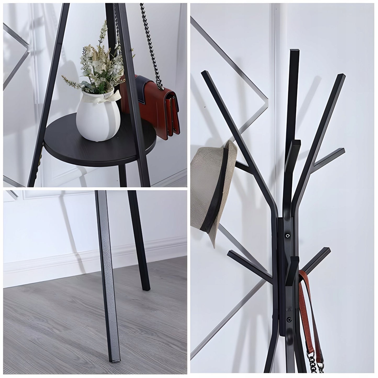 STOVĖJANTI METALINĖ JUODA LOFT STILIAUS 9 KABLIUKŲ 180 CM DRABUŽIŲ KABINIMO KROSNIS