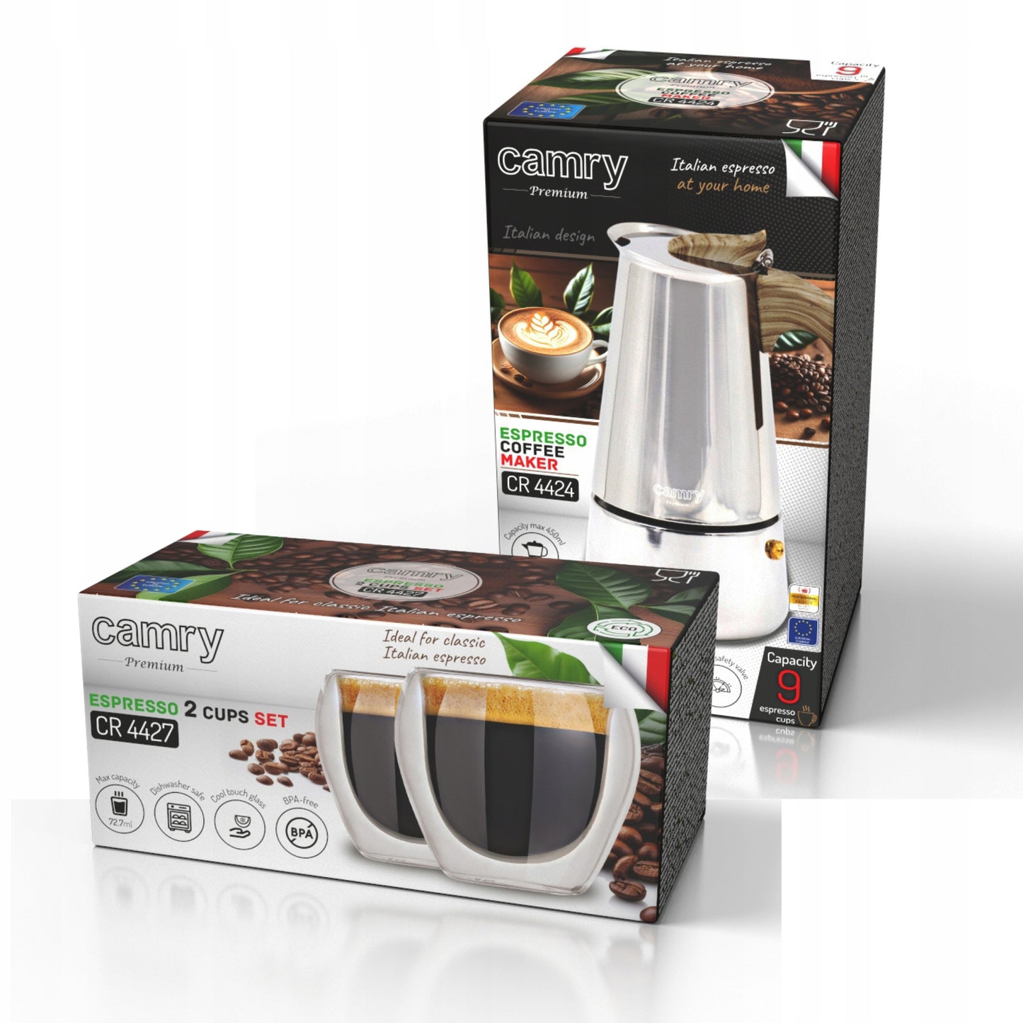 Kavinukas kavos virimo aparatas namams ir sodui 450ml Indukcija Dujos + 2 puodeliai