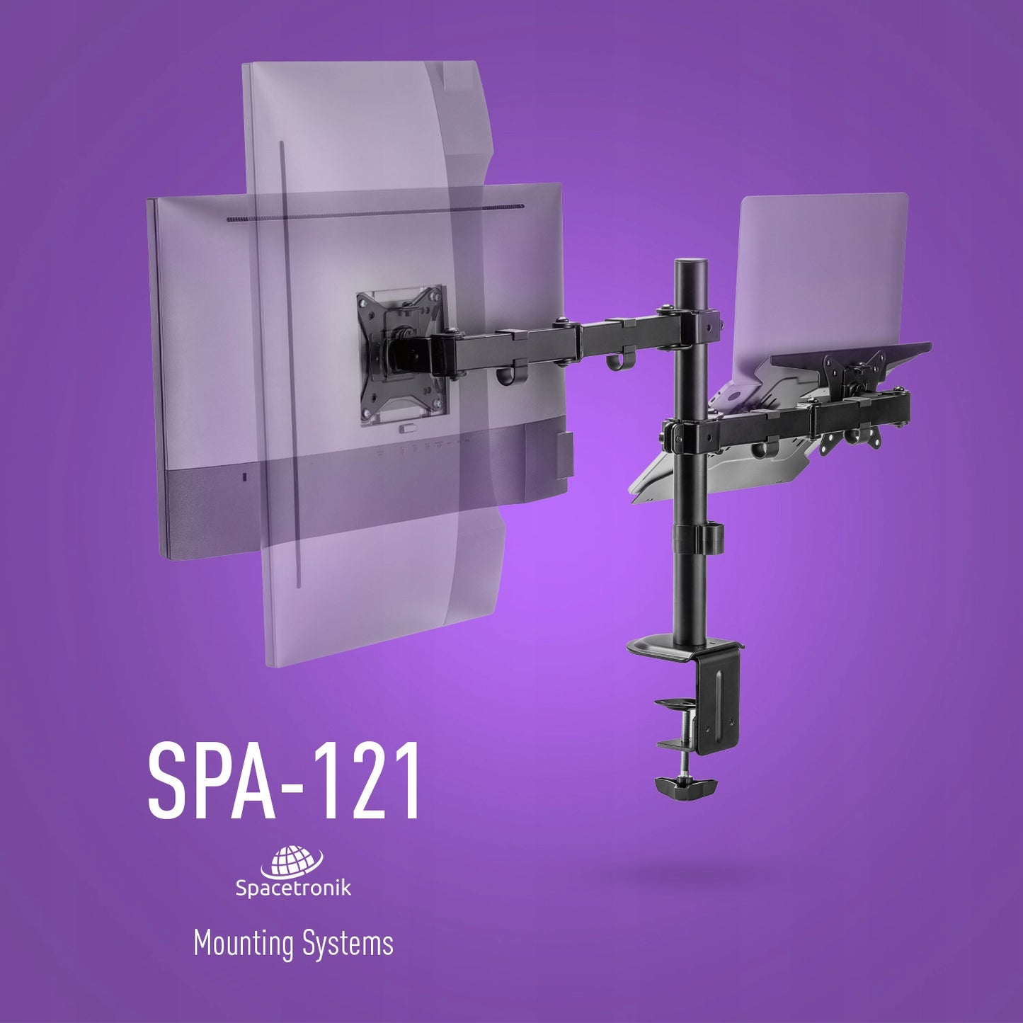 2w1 Monitoriaus ir nešiojamojo kompiuterio laikiklis Spacetronik stalinis VESA dvigubas