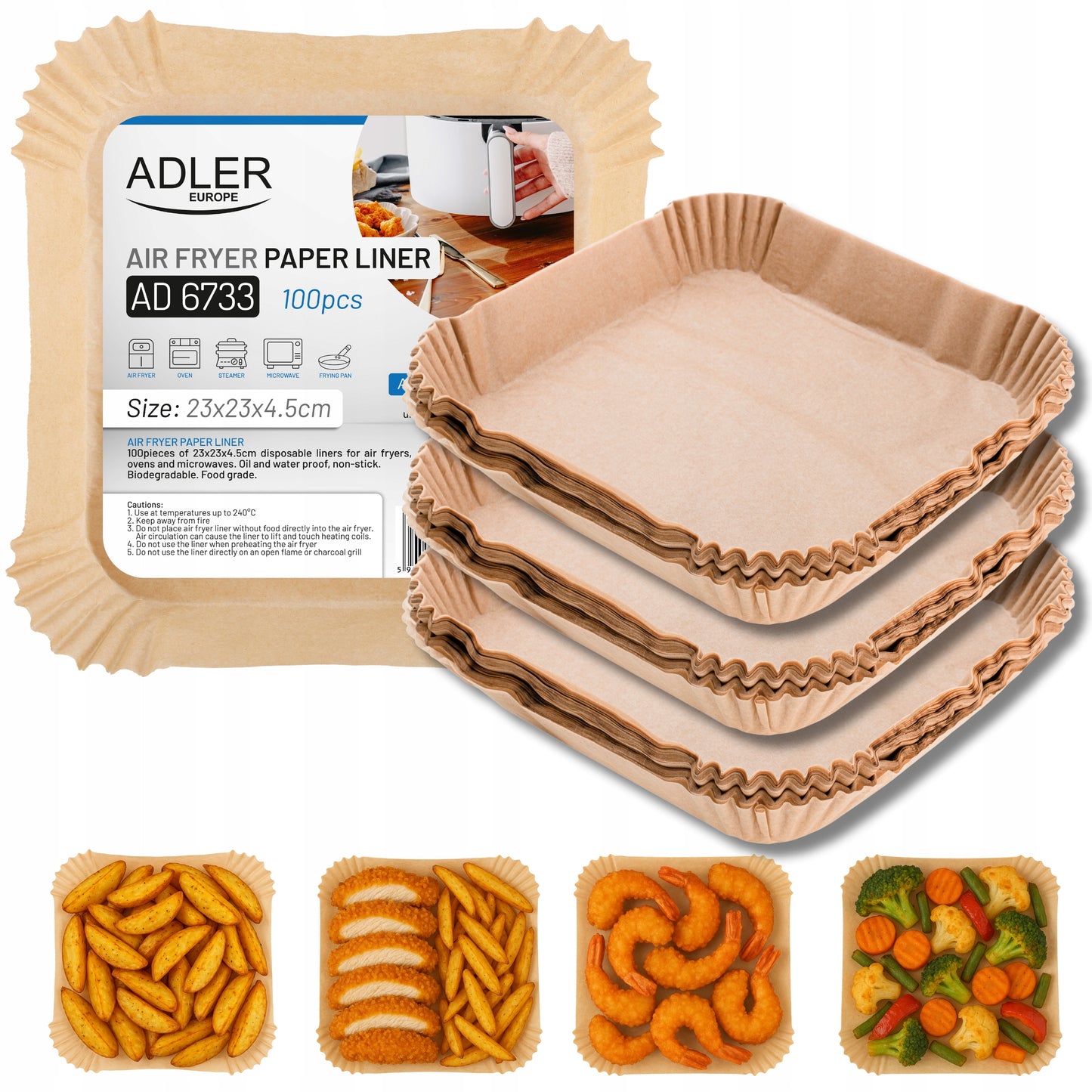 300x Įdėklas AIR FRYER Popieriniai įdėklai bežadžiam skrudintuvui