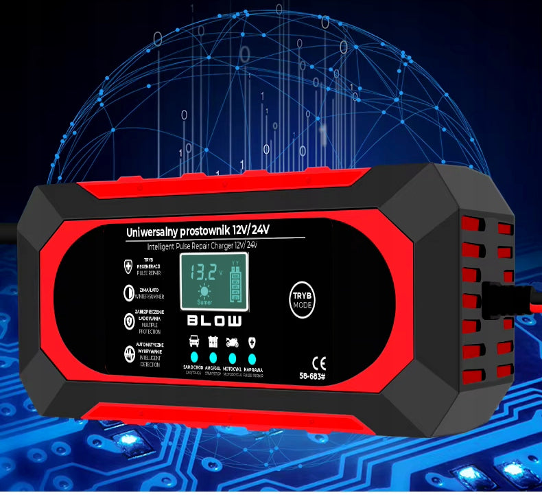 AUTOMATINIS IŠMANUS AKUMULIATORIŲ Įkroviklis Įkrovimo įrenginys LCD 24V 12V 8A