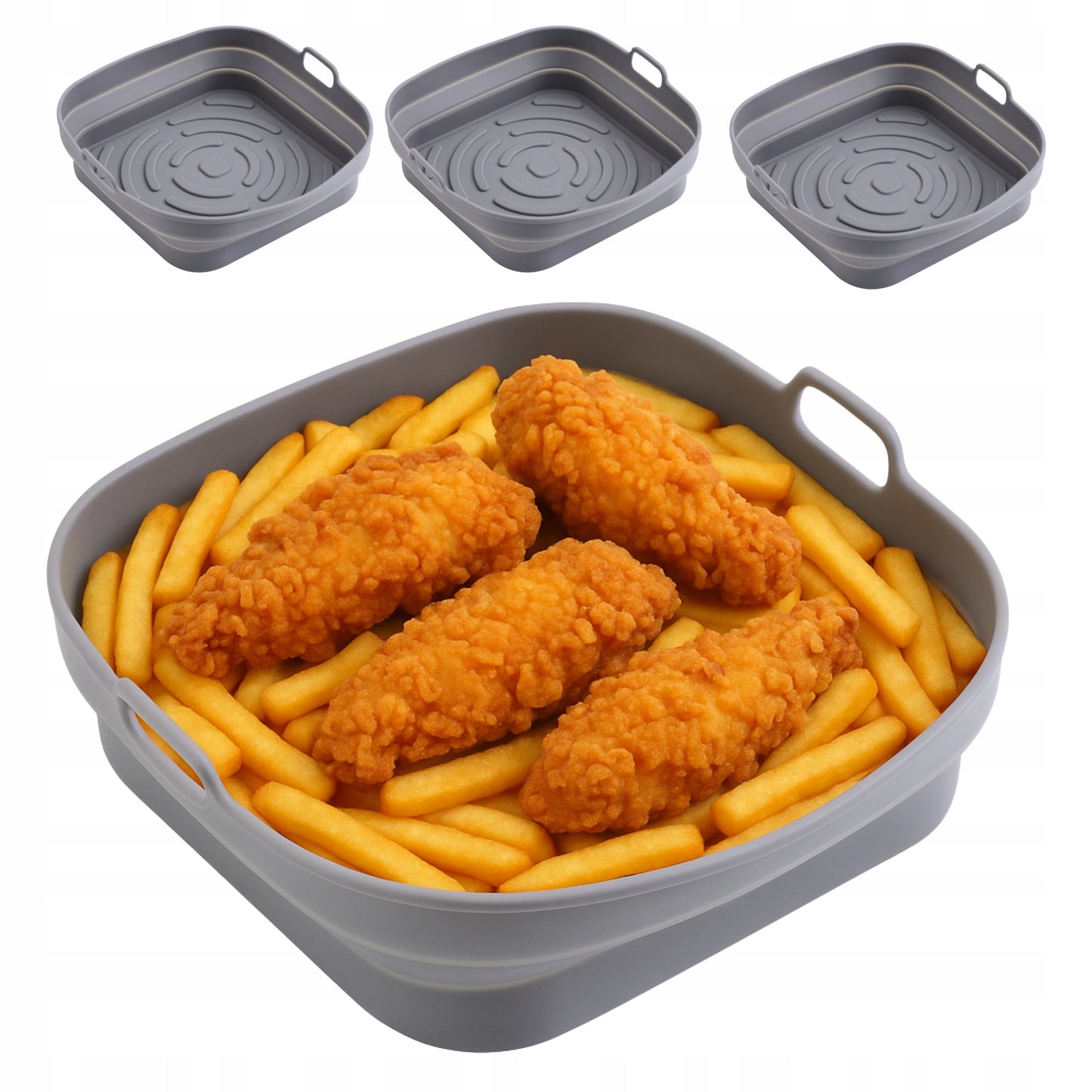 3 vnt. silikoninis įdėklas/forma skirta "Air Fryer" gruzdintuvei, daugkartinio naudojimo kepimo forma