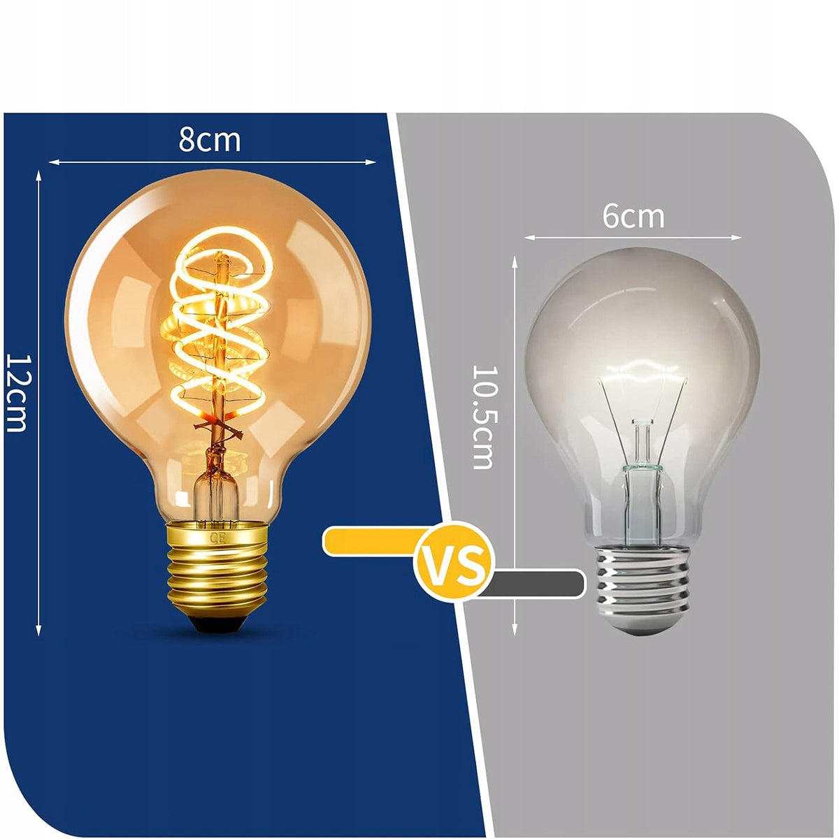 3x DEKORATYVINĖ E27 RETRO Edison G80 kaitinimo lemputė - DŪMINIS STIKLAS - GALINGA