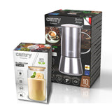 Kavos viryklė 500ml, veikia ant indukcijos ir dujų, plieninė + stiklinė.