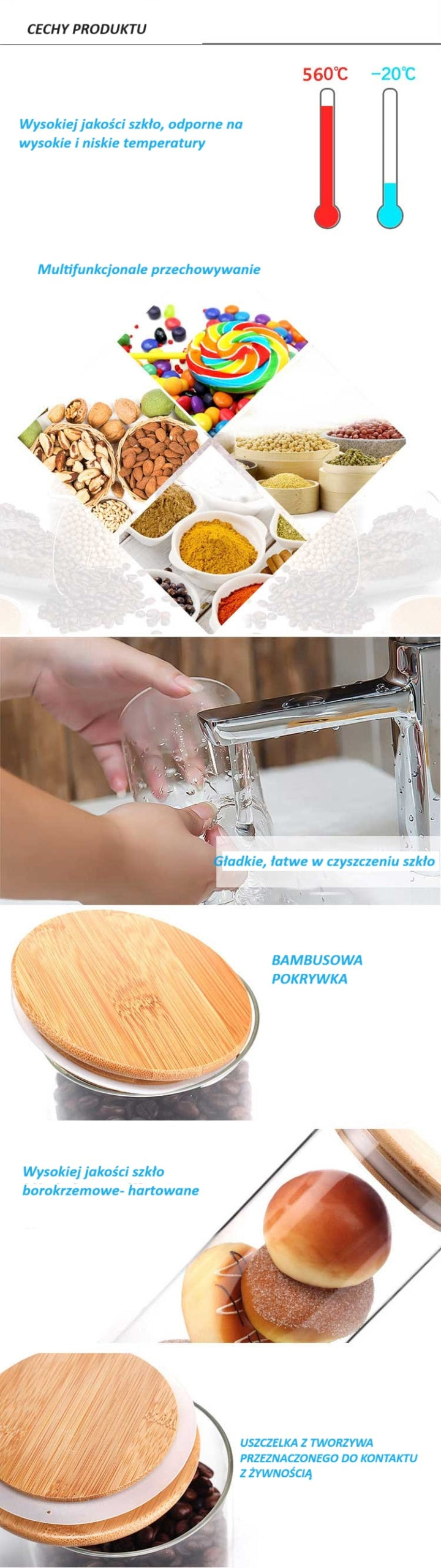 5 x stikliniai maisto indai su dangteliu BAMBO, stiklainis, ąsotis, vaza P-975