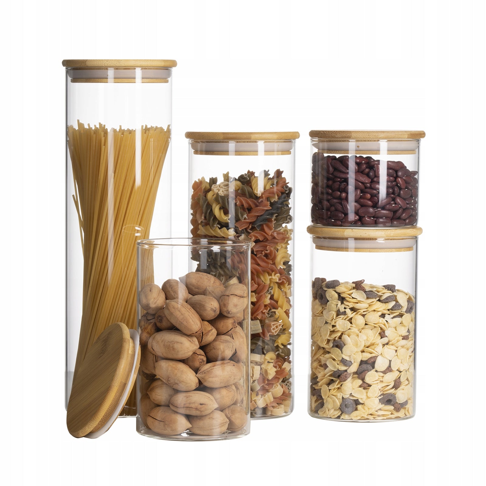 5 x stikliniai maisto indai su dangteliu BAMBO, stiklainis, ąsotis, vaza P-975
