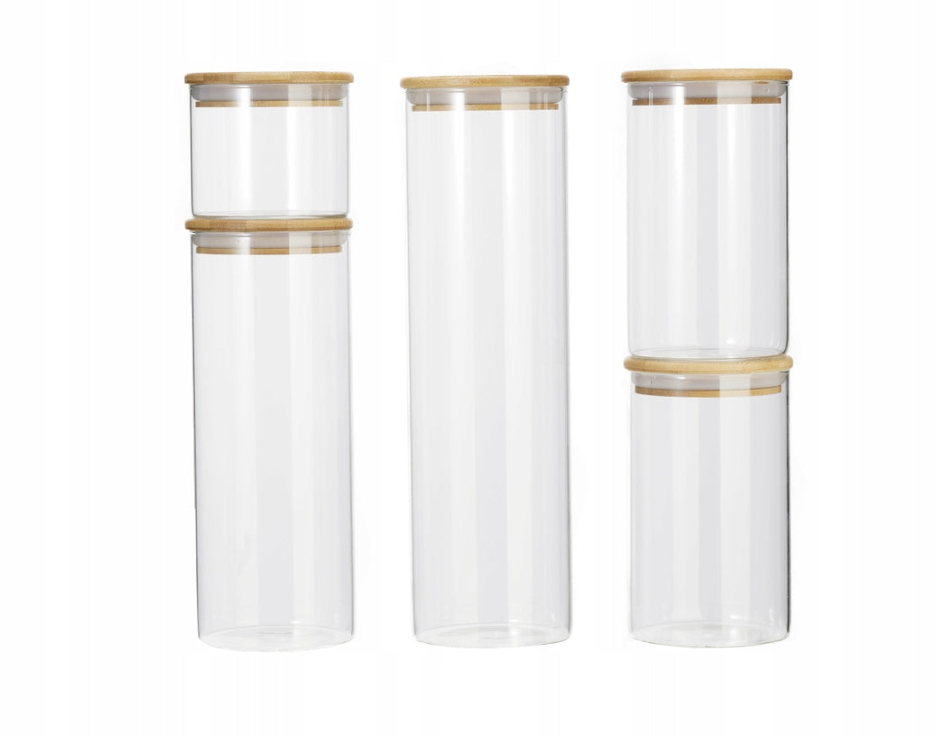 5 x stikliniai maisto indai su dangteliu BAMBO, stiklainis, ąsotis, vaza P-975