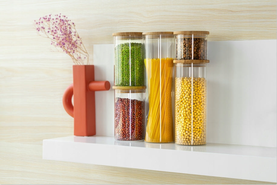 5 x stikliniai maisto indai su dangteliu BAMBO, stiklainis, ąsotis, vaza P-975