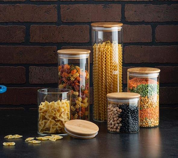 5 x stikliniai maisto indai su dangteliu BAMBO, stiklainis, ąsotis, vaza P-975