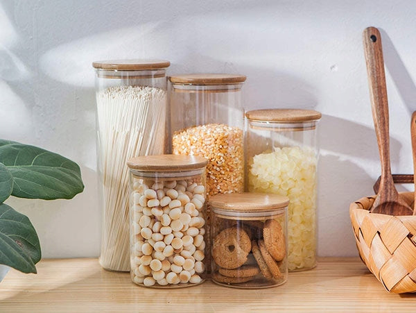 5 x stikliniai maisto indai su dangteliu BAMBO, stiklainis, ąsotis, vaza P-975