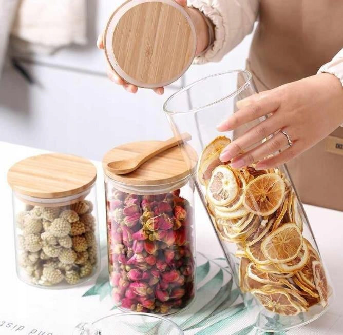 5 x stikliniai maisto indai su dangteliu BAMBO, stiklainis, ąsotis, vaza P-975
