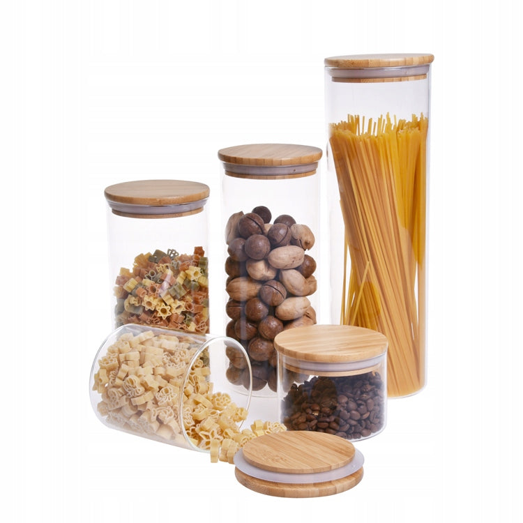 5 x stikliniai maisto indai su dangteliu BAMBO, stiklainis, ąsotis, vaza P-975