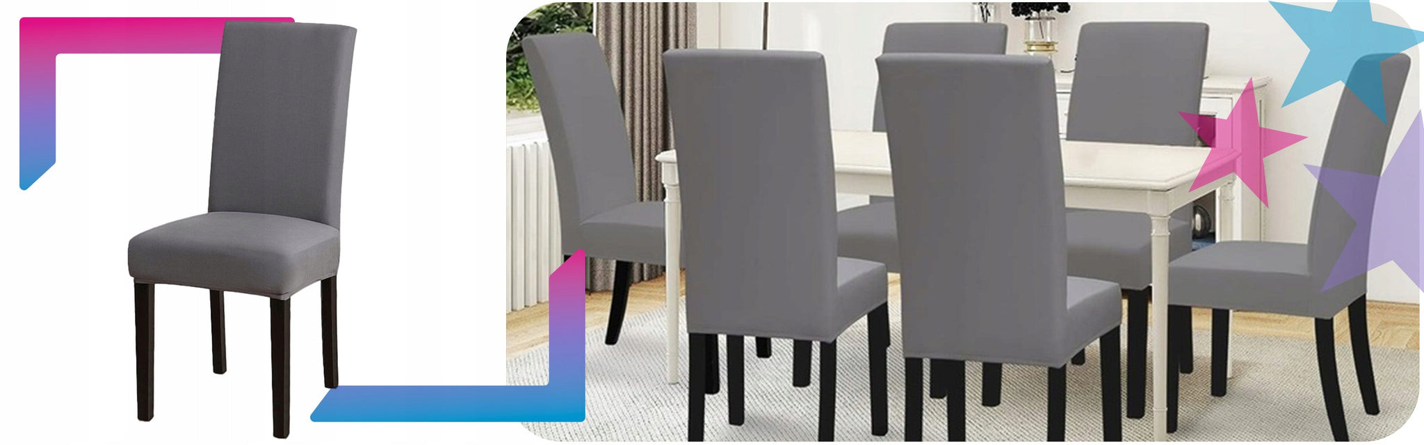 6 vnt. Elastingos universalios kėdžių užvalkalų komplektas, pilkos spalvos