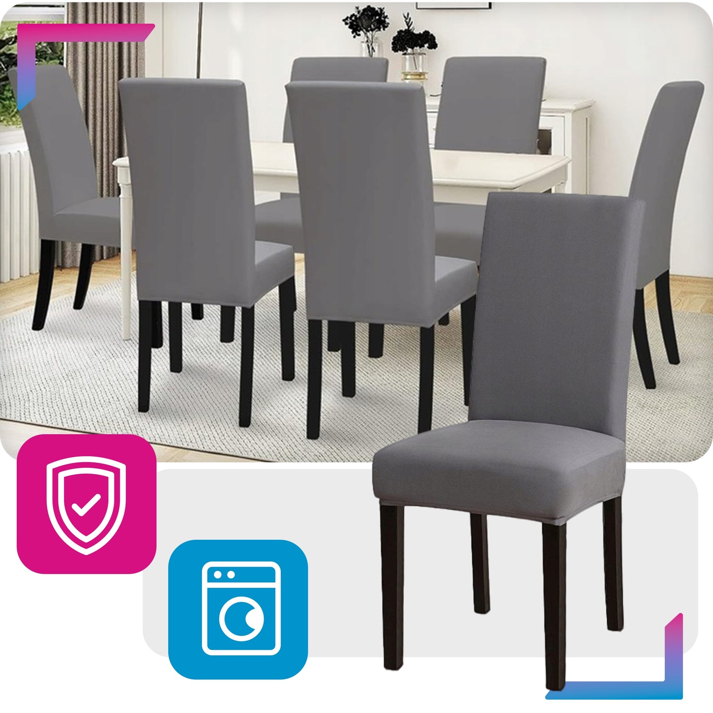 6 vnt. Elastingos universalios kėdžių užvalkalų komplektas, pilkos spalvos