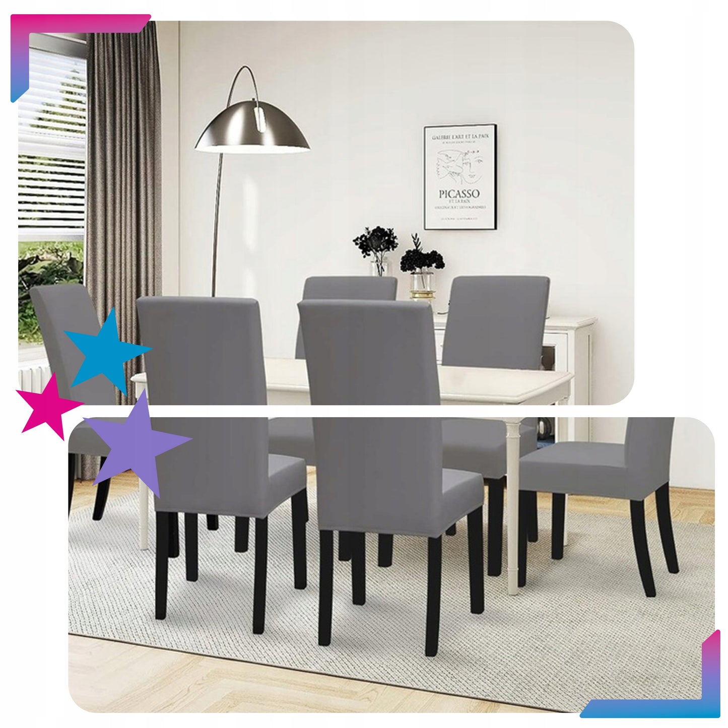 6 vnt. Elastingos universalios kėdžių užvalkalų komplektas, pilkos spalvos