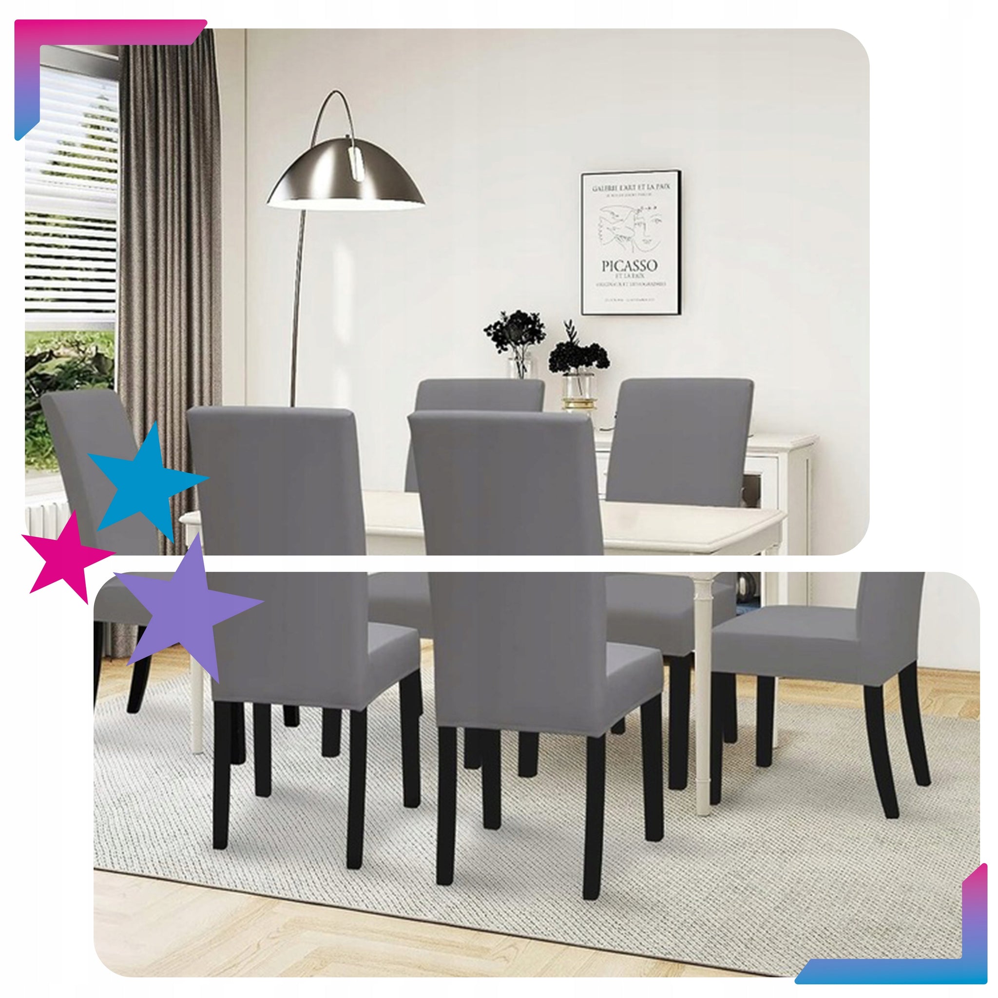 6 vnt. Elastingos universalios kėdžių užvalkalų komplektas, pilkos spalvos