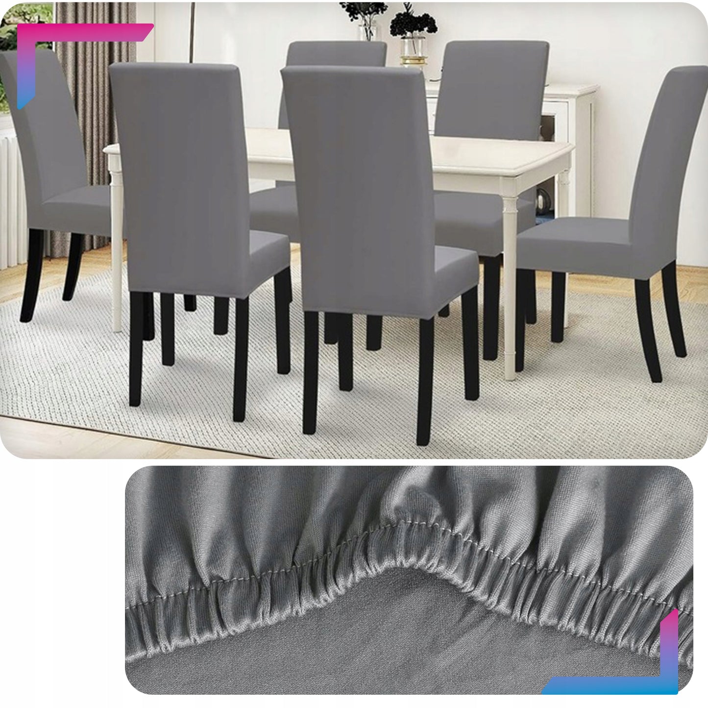 6 vnt. Elastingos universalios kėdžių užvalkalų komplektas, pilkos spalvos