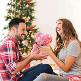 Meškiukas iš rožių LED dovana mamai, merginai, močiutei, amžina rožė, rinkinys 25 cm