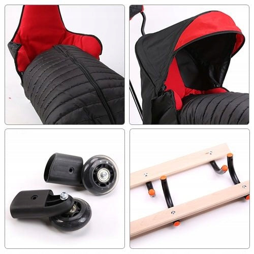 Vaikiškos rogės FULL, Šilta miegmaišio! stumdukas, atlošas, kojų atramos, ratukai + mova