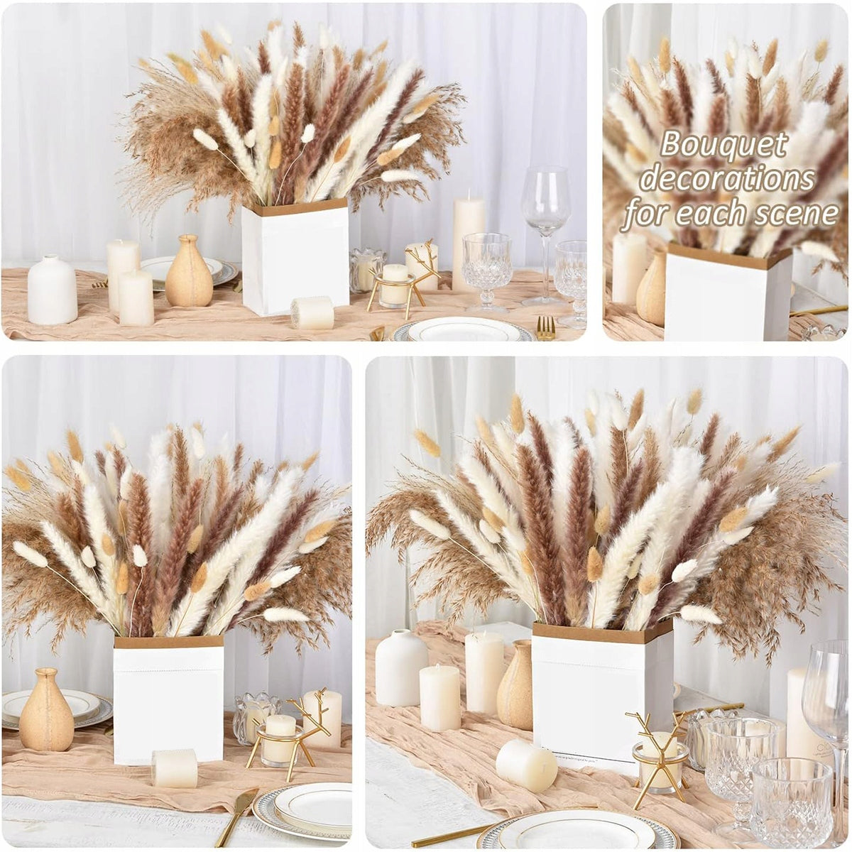 Džiovinta PAMPASŲ žolė dekoratyvinis puokštė vazoje 125 šakelės sausos žolės