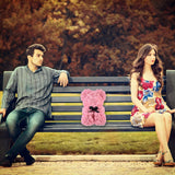 Meškiukas iš rožių LED dovana mamai, merginai, močiutei, amžina rožė, rinkinys 25 cm