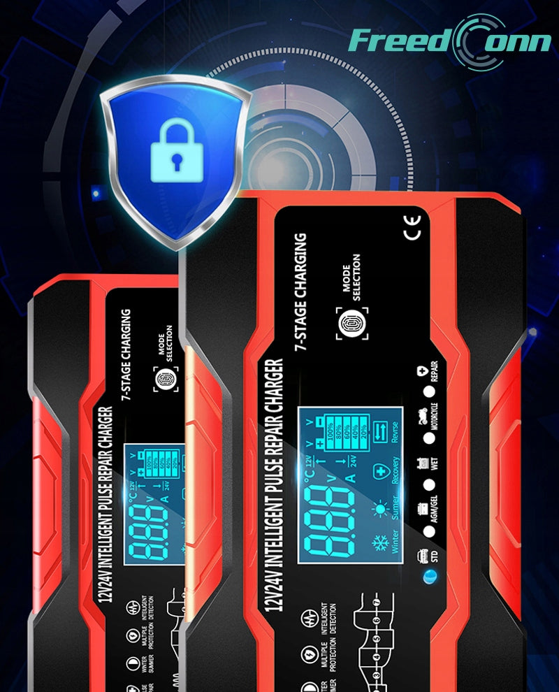 AUTOMATINIS SUMANUS AKUMULIATORIAUS KROVIKLIS Įkroviklis LCD 24V 12V 10A