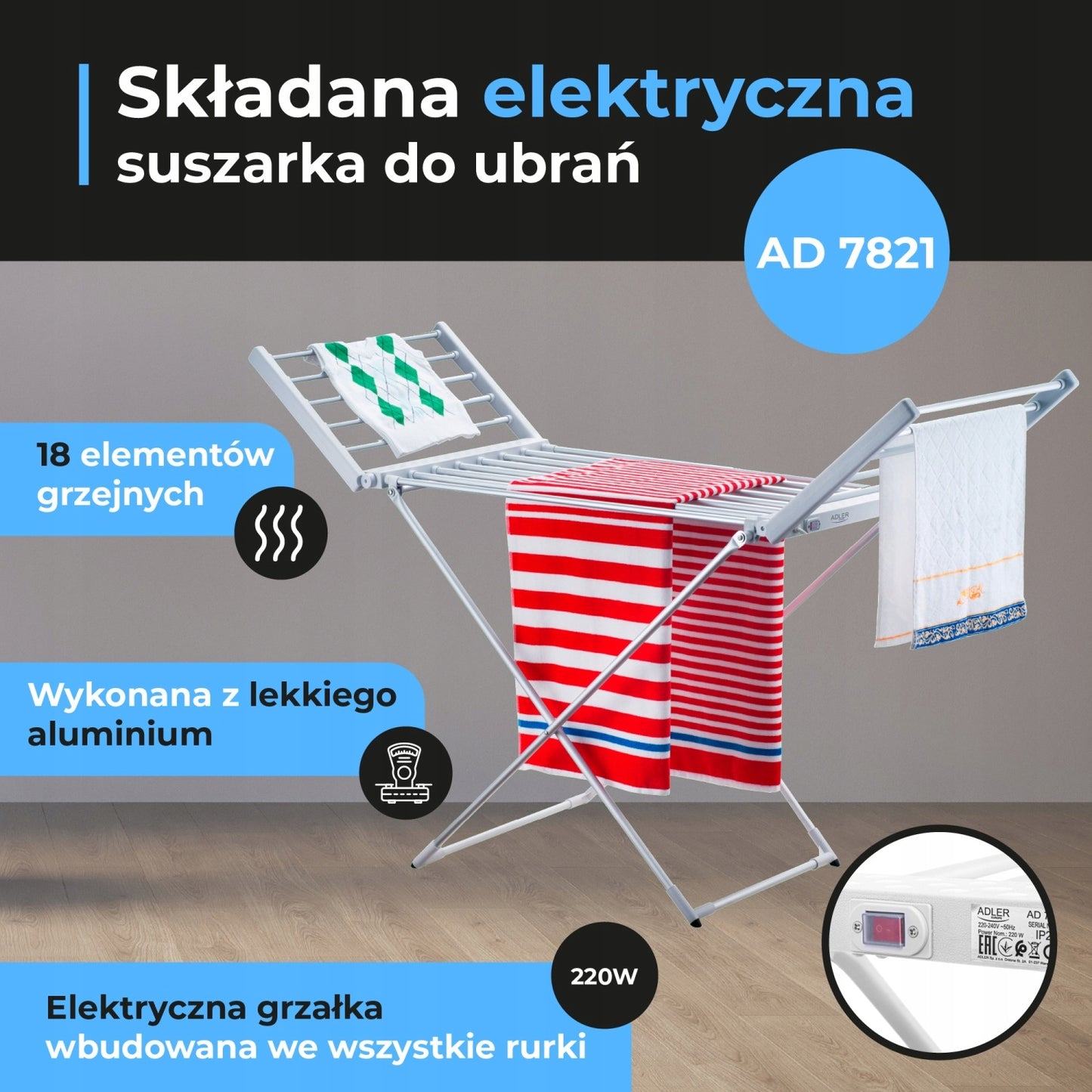 AD 7821 Sulankstomas elektrinis drabužių džiovintuvas