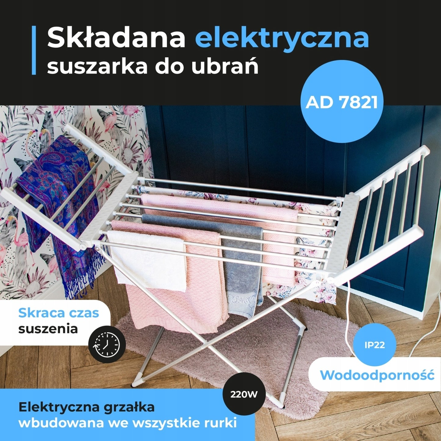 AD 7821 Sulankstomas elektrinis drabužių džiovintuvas