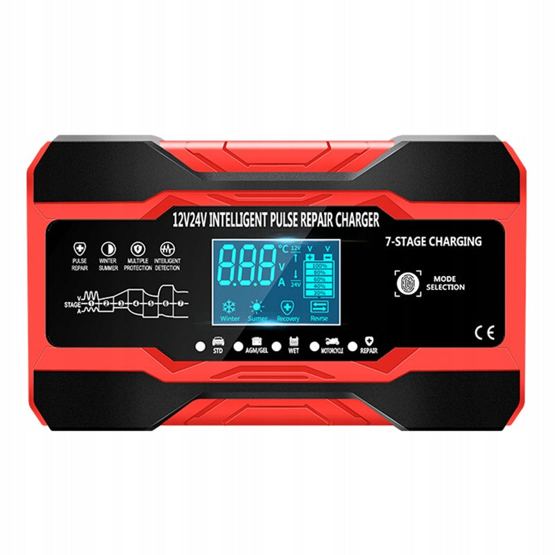 AUTOMATINIS SUMANUS AKUMULIATORIAUS KROVIKLIS Įkroviklis LCD 24V 12V 10A