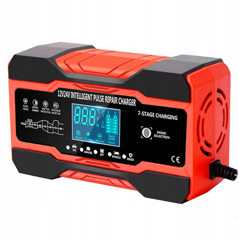 AUTOMATINIS SUMANUS AKUMULIATORIAUS KROVIKLIS Įkroviklis LCD 24V 12V 10A