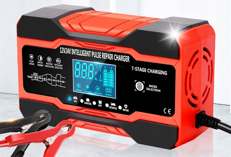 AUTOMATINIS SUMANUS AKUMULIATORIAUS KROVIKLIS Įkroviklis LCD 24V 12V 10A