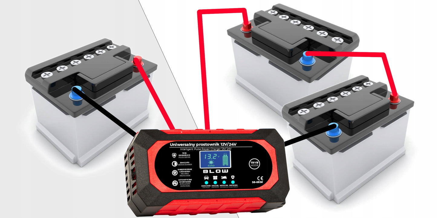 AUTOMATINIS IŠMANUS AKUMULIATORIŲ Įkroviklis Įkrovimo įrenginys LCD 24V 12V 8A