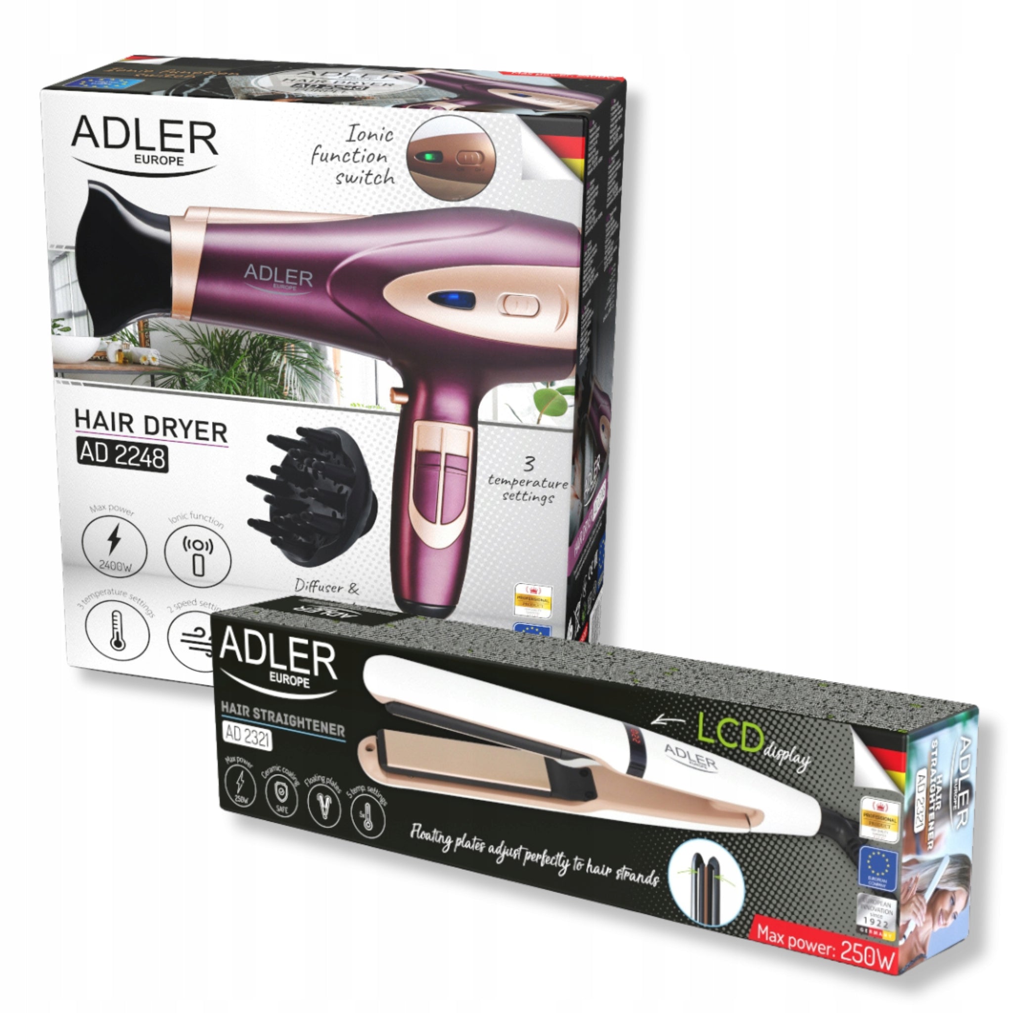 Adler Plaukų džiovintuvas JONIZACIJA 2400W Šaltas oras Difuzorius + Plaukų tiesintuvas