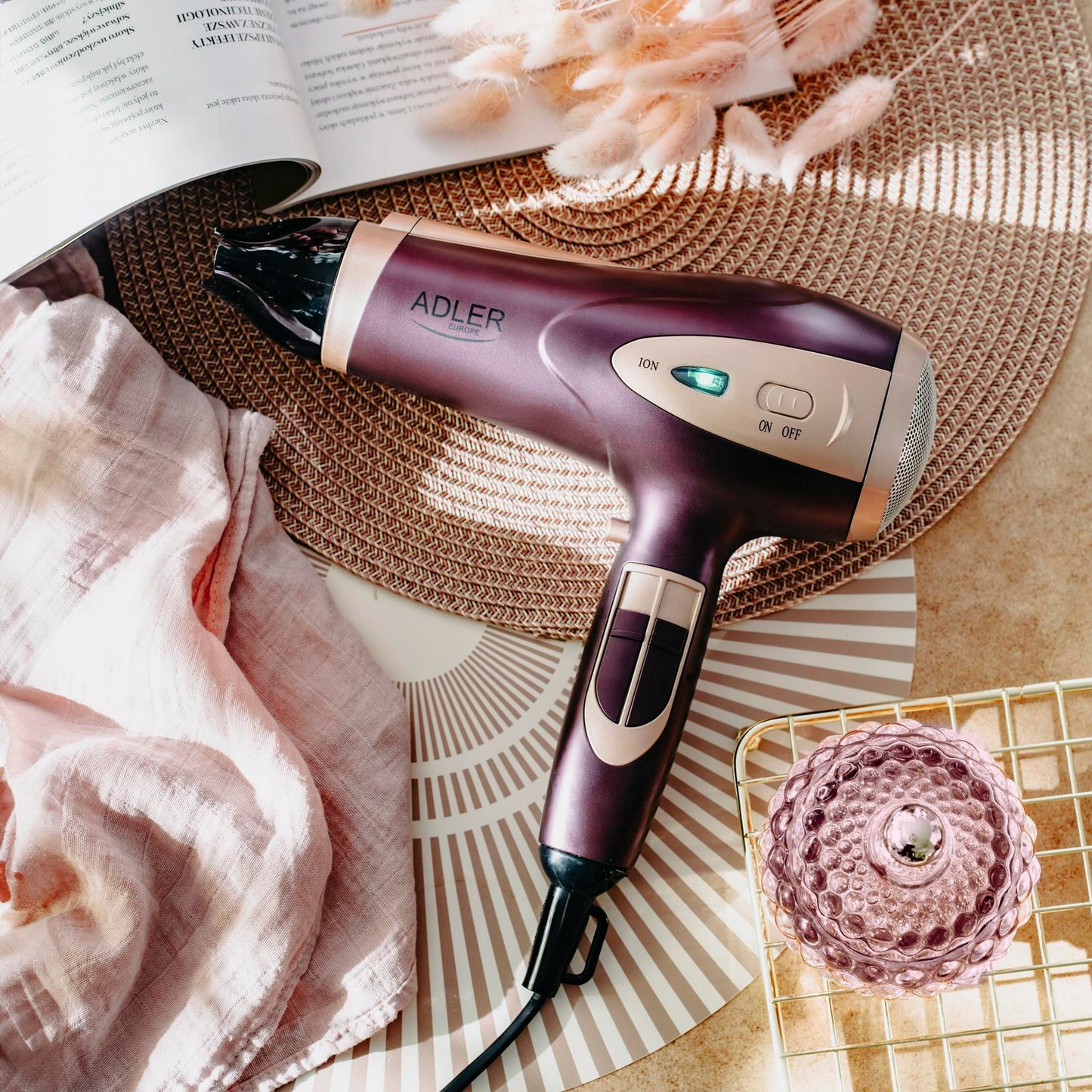 Adler Plaukų džiovintuvas JONIZACIJA 2400W Šaltas oras Difuzorius + Plaukų tiesintuvas