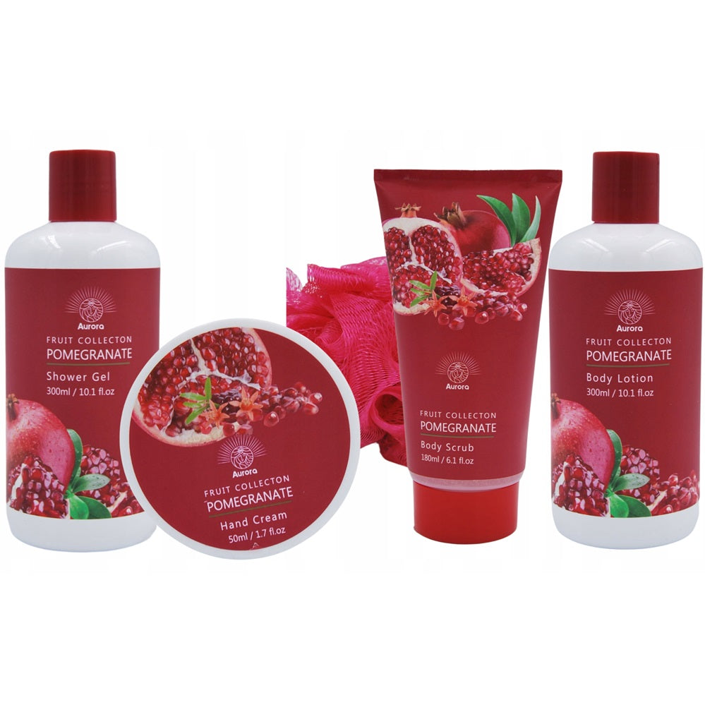 Aurora Dovanų rinkinys 4 kosmetikos priemonės vytelių pintame krepšelyje + prausimosi pirštinė Granatas