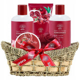 Aurora Dovanų rinkinys 4 kosmetikos priemonės vytelių pintame krepšelyje + prausimosi pirštinė Granatas