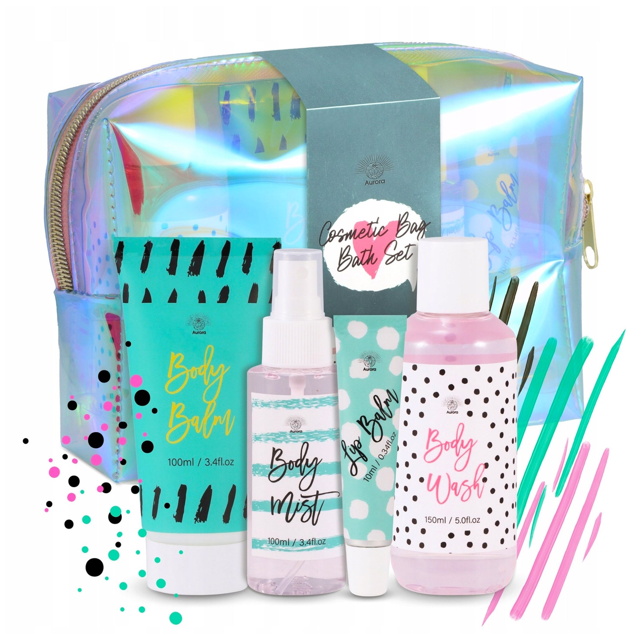 Aurora Dovanų rinkinys paauglei mergaitei, 4 kosmetikos priemonės, kosmetinė