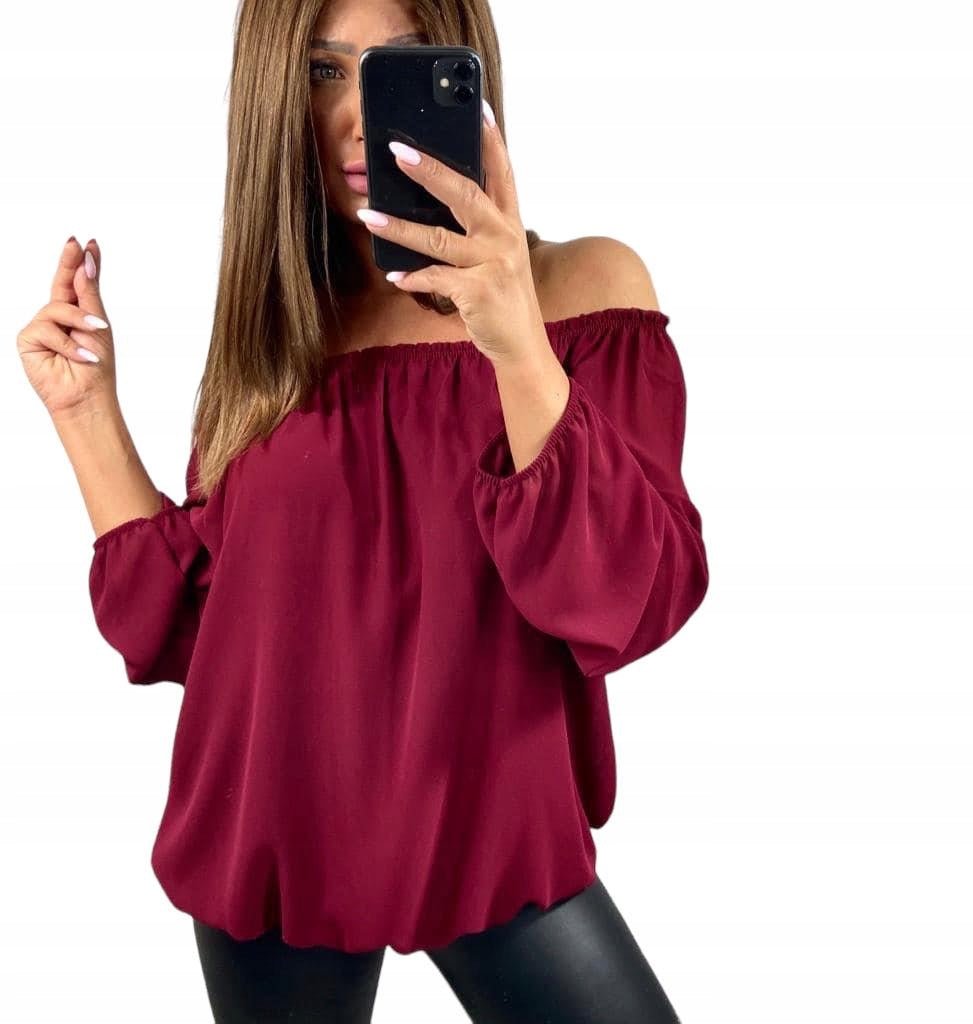 B985 Burgundijos spalvos šifono palaidinė su ispanisku iškirpte, 48 dydžio