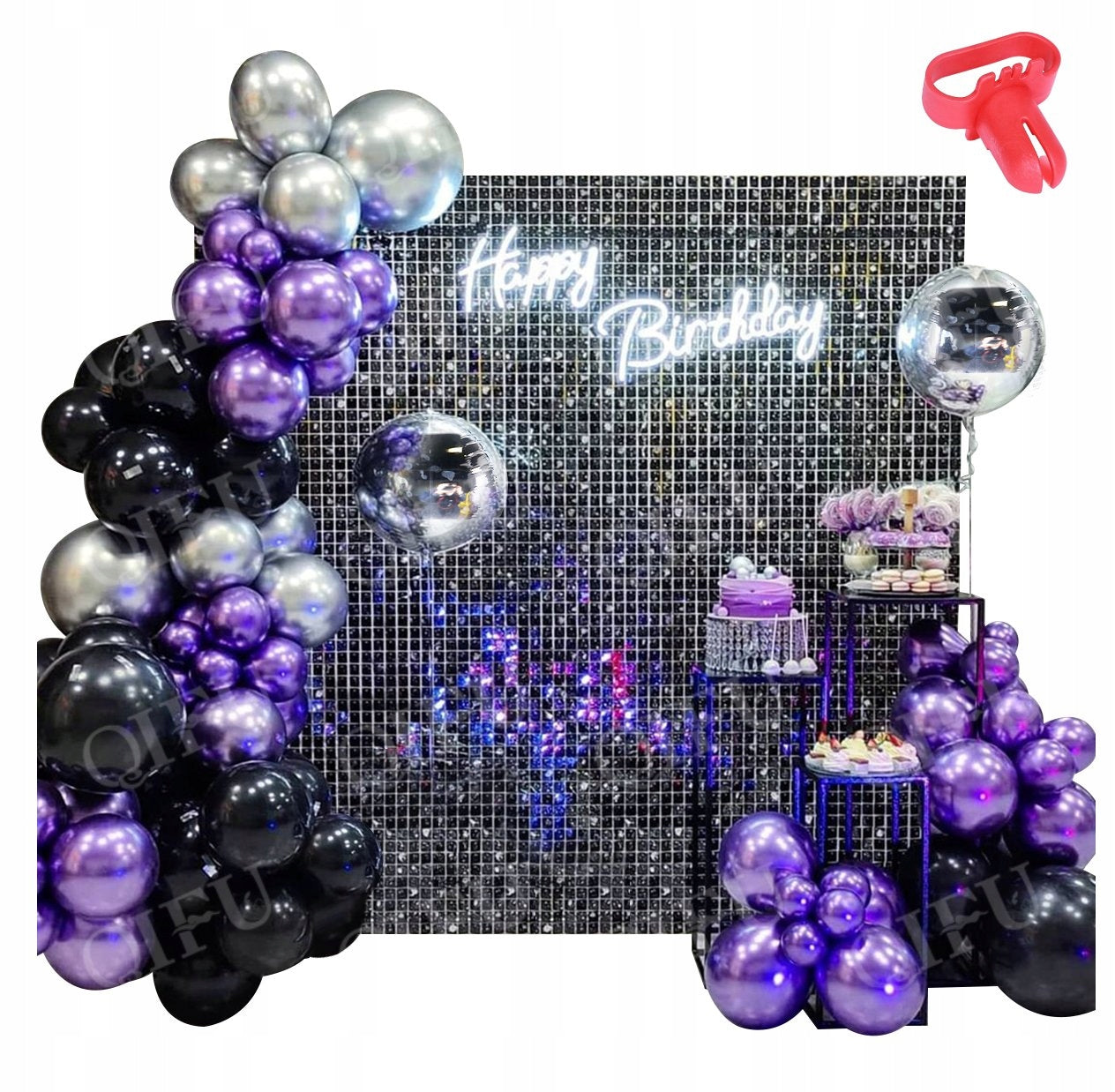 BALIONAI HIMINĖ DEKORACIJA: Violetiniai, juodi, sidabriniai balionai gimtadienio šventei, lankui. vaikams