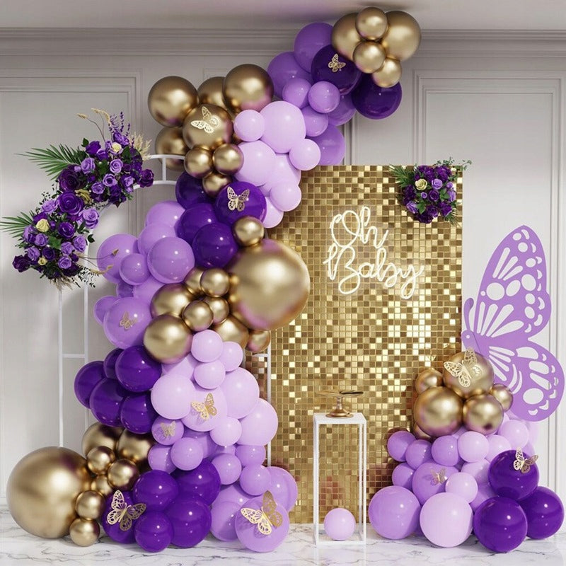 BALIONAS CHROME VIOLETINĖ GINTARAS SU DRUGELIAIS KŪDIKIŲ VAKARĖLIUI, PIRMAJAM GIMTADIENIUI, VESTUVĖMS