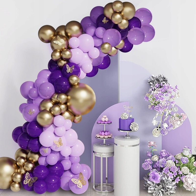 BALIONAS CHROME VIOLETINĖ GINTARAS SU DRUGELIAIS KŪDIKIŲ VAKARĖLIUI, PIRMAJAM GIMTADIENIUI, VESTUVĖMS