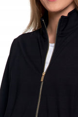 MOTERIŠKAS BOMBER STILIAUS DŽEMPERIS, ATSEGAMAS, VIENOS SPALVOS, SU STOVĖJIMU APKAKLE, BE KAPUČIO, MORAJ L