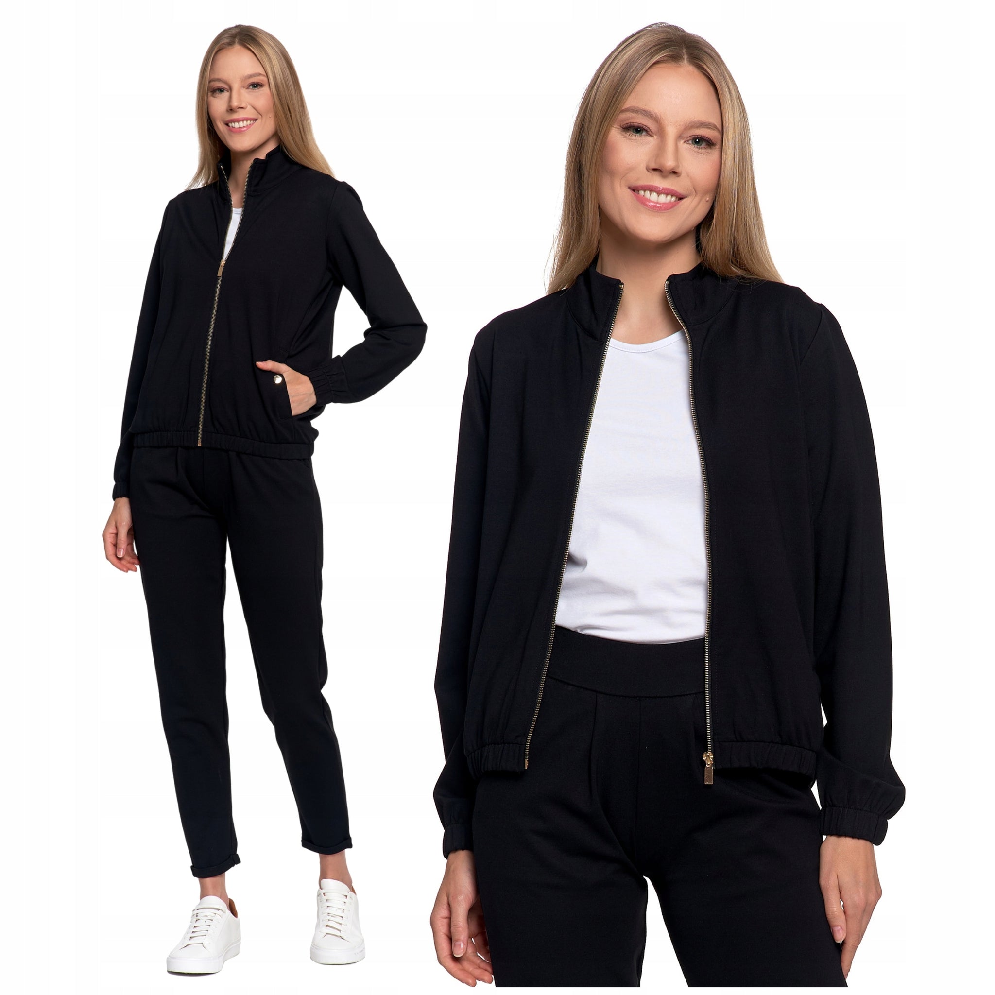 MOTERIŠKAS BOMBER STILIAUS DŽEMPERIS, ATSEGAMAS, VIENOS SPALVOS, SU STOVĖJIMU APKAKLE, BE KAPUČIO, MORAJ L